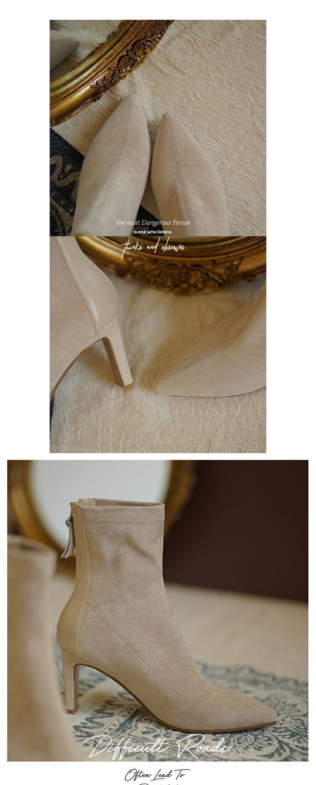 Kurze stiefel frauen neue winter mode schlanke stiefel lässig spitz high heel Martin stiefel_voghion.com
