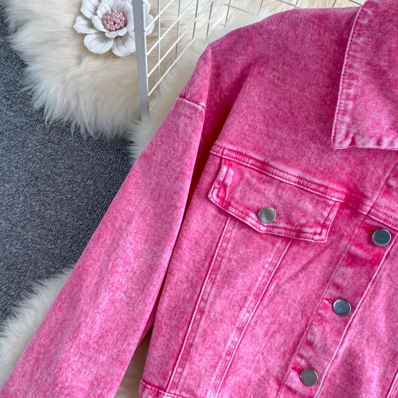 Ropa de mujer Conjunto de dos piezas formado por chaqueta y pantalón corto de mezclilla rosa y holgado para mujer_voghion.com
