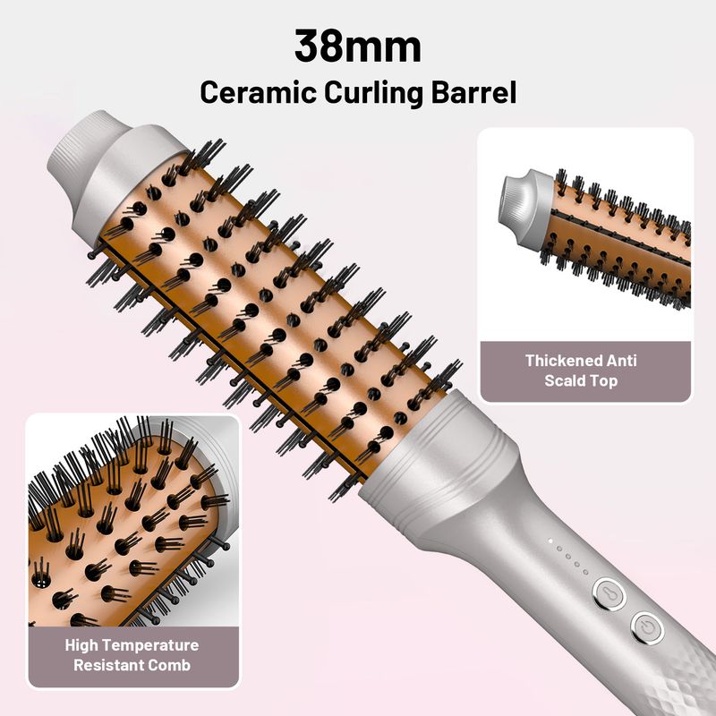 2-in-1 Hair Curling Iron & Heated Brush, 5 Temp Settings 130-230掳C, 38mm Ceramic Barrel For Waves & Volume, Dual Voltage For Travel, Auto Shut-off_voghion.com