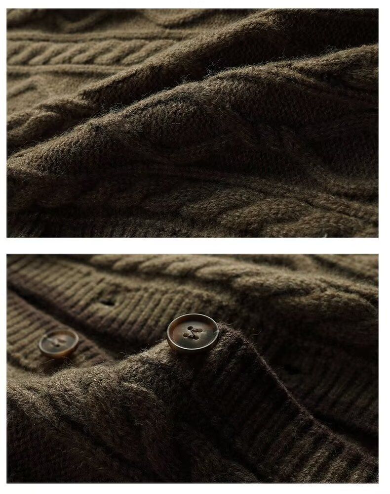 Veste pull en maille élégante pour homme - Pull d'hiver ajusté à motif jacquard tendance - Manteau décontracté d'inspiration coréenne pour l'automne et l'hiver_voghion.com