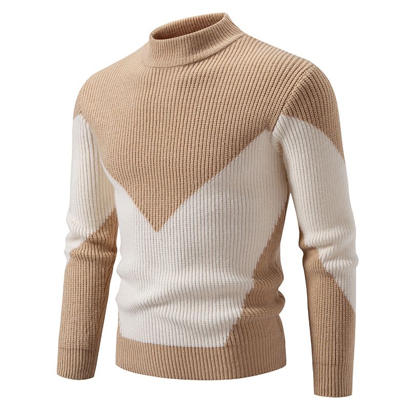 Maglione pullover colorblock a collo alto da uomo, in maglia, taglia grande, casual, con fondo aderente_voghion.com