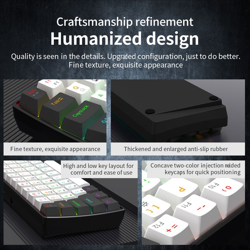 Mechanisch toetsenbord met 61 toetsen, groene as, tweekleurig toetsenbord, mini lichtgevend gametoetsenbord, draagbaar, compact computertoetsenbord_voghion.com