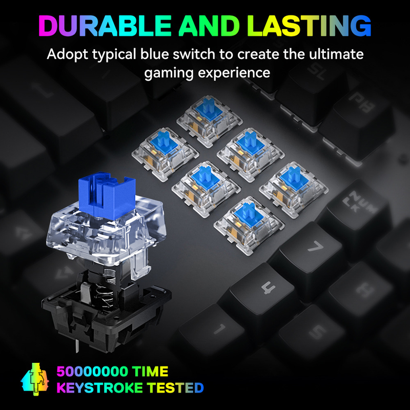 Thunderwolf T17 true mechanical keyboard, esports game, metal RGB glowing laptop, desktop computer, punk keyboard_voghion.com