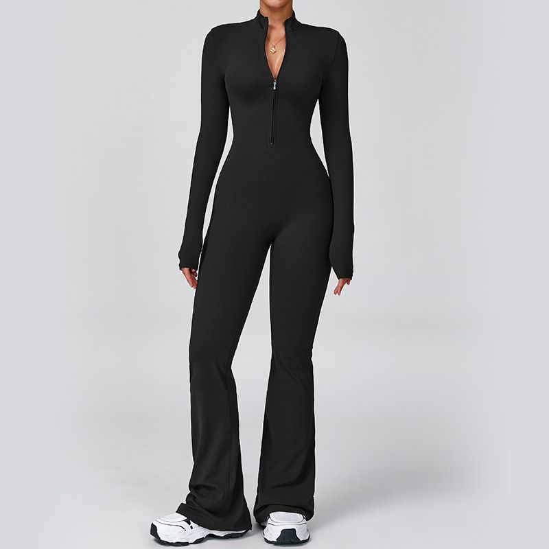 K Zipper Cloud-like Long-sleeved Yoga Bodysuit High-intensity Fitness Exercise One-piece Bodysuit_voghion.com