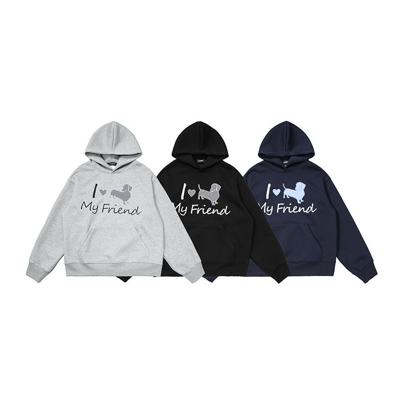 Gemütlicher Kapuzenpullover mit Dackel-Stickerei – Übergroßes Unisex-Sweatshirt für Damen und Herren_voghion.com