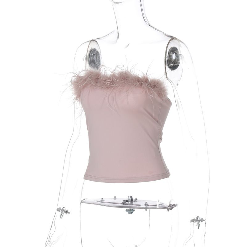 Ropa de mujer Primavera/Verano 2025 Nueva moda Conjunto sexy con flecos en el pecho, escote sencillo y ajustado._voghion.com