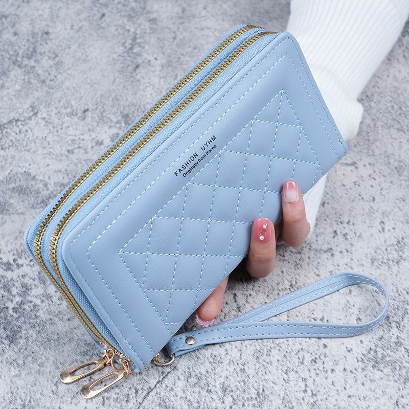 Cartera de mujer Nueva cartera larga de estilo coreano para mujer, cartera para teléfono informal, billetera con doble cremallera, tarjetero de gran capacidad_voghion.com
