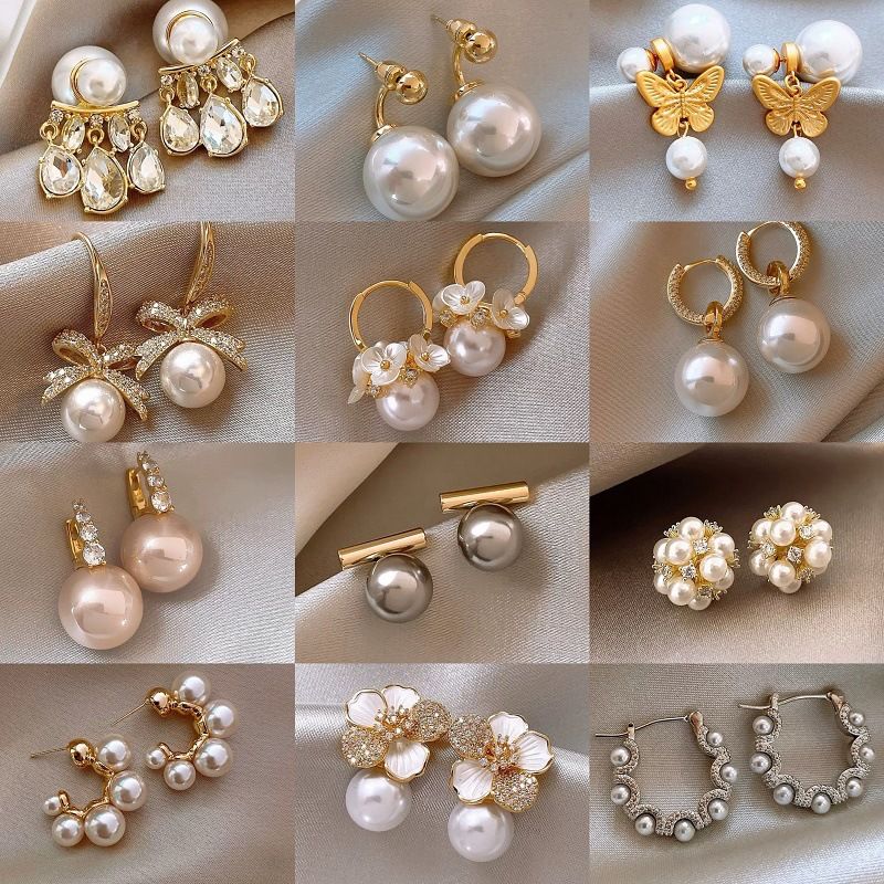 Orecchini a forma di fiore con perle d'acqua dolce, placcati in oro vero, in argento e con ago, alla moda e di alta qualità, luce francese di lusso_voghion.com