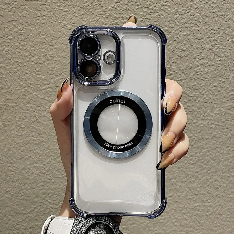 Luksuriøst belagt gjennomsiktig magnetisk telefondeksel til iPhone 16 15 14 13 Pro Max Plus til iPhone støtsikkert TPU-kamerabeskyttelsesdeksel_voghion.com