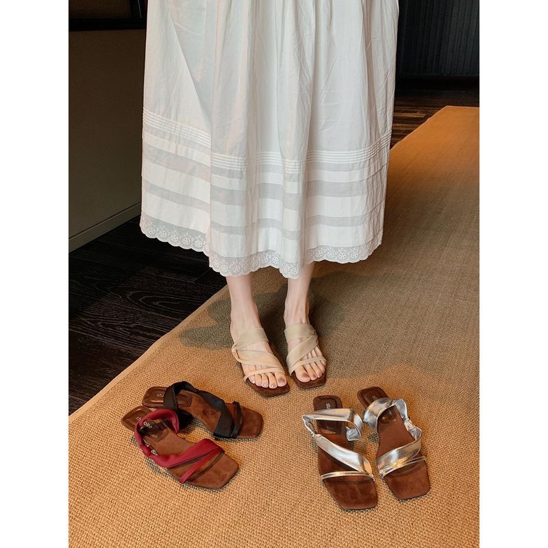 【】Genuine Leather Grape Mom Style High Elegant Square Strap Open Toe Chunky Heel Wedge Sandals For Women_voghion.com
