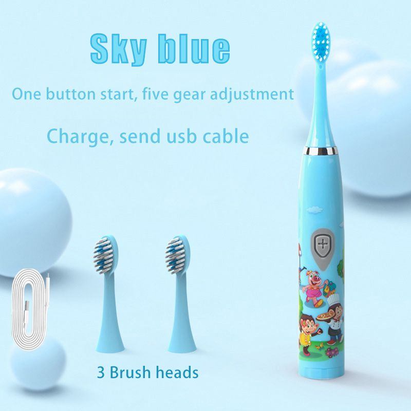 Escova de dentes elétrica sônica, carregamento usb, à prova d'água, temporizador inteligente, clareamento dos dentes, desenhos animados, crianças, escovas ultrassônicas macias_voghion.com