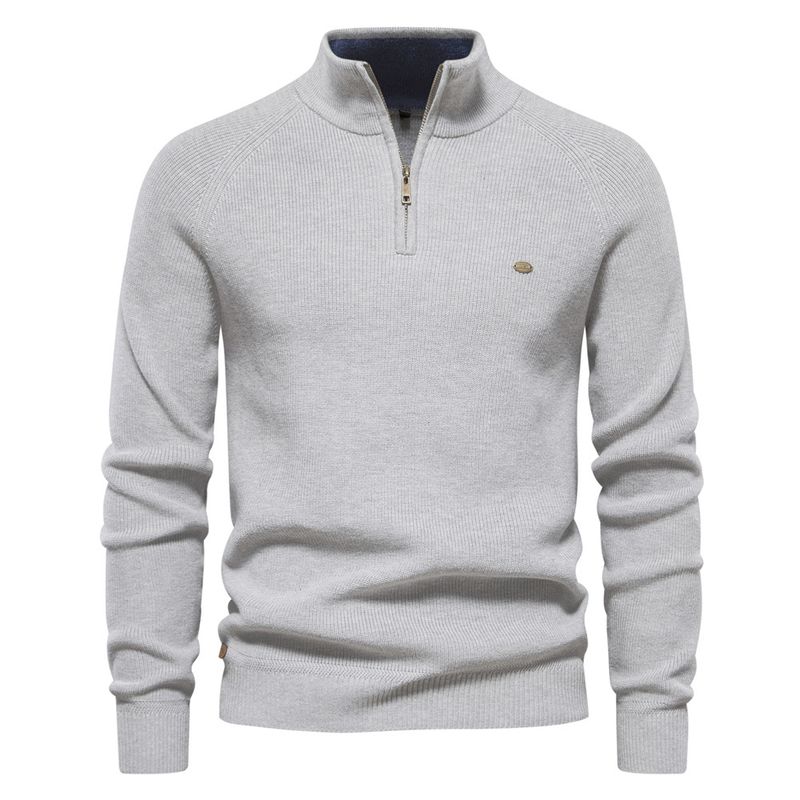 Herbst und Winter neuer halboffener Brustpullover mit langen Ärmeln, Stehkragen, einfarbig, vielseitiges, lässiges Herrenoberteil_voghion.com