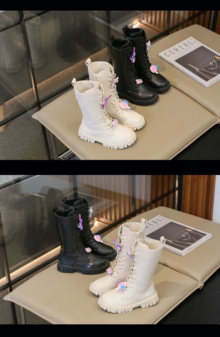 Kinderschuhe Mädchenstiefel Kinderstiefel Neue Plus Samt Mittlere und große Kinderstiefel Zwei Baumwollstiefel Hohe Stiefel Alle Match Lederstiefel_voghion.com