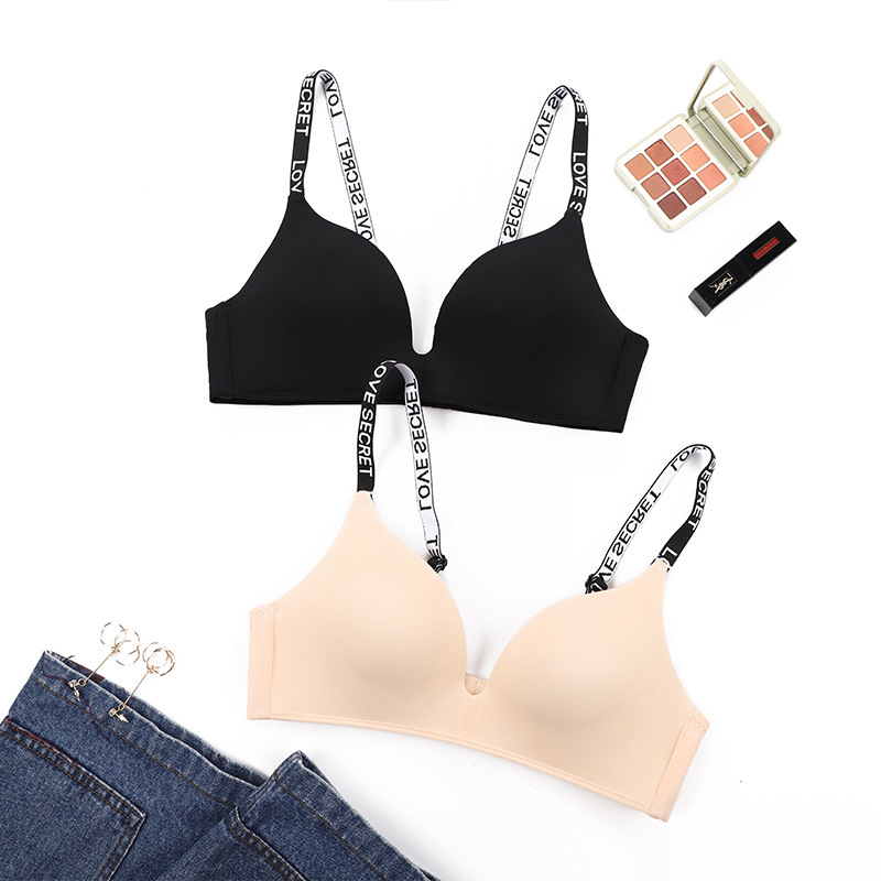 Soutien-gorge de sport à bretelles avec lettres anglaises et anneau en acier pour fille_voghion.com