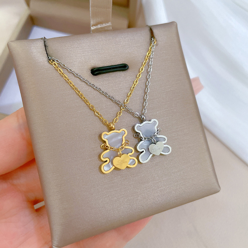 Guld Farve Hvid Skaldyr Bjørn Halskæde Kærlighed Hjerte Charm Choker Rustfrit Stål Smykker Til Kvinder Bedste Ven Gave Kpop Krave_voghion.com