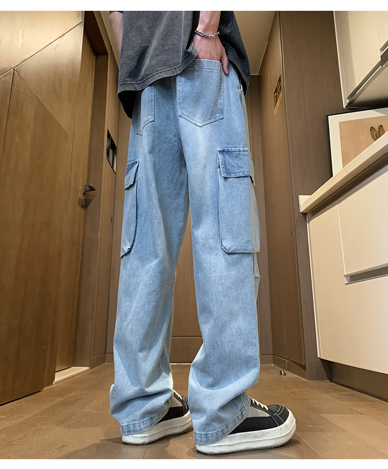 American Cargo Jeans Herr Vår Sommar High Street Raka Byxor Modemärke Retro All-match Casual Pants Jeans_voghion.com