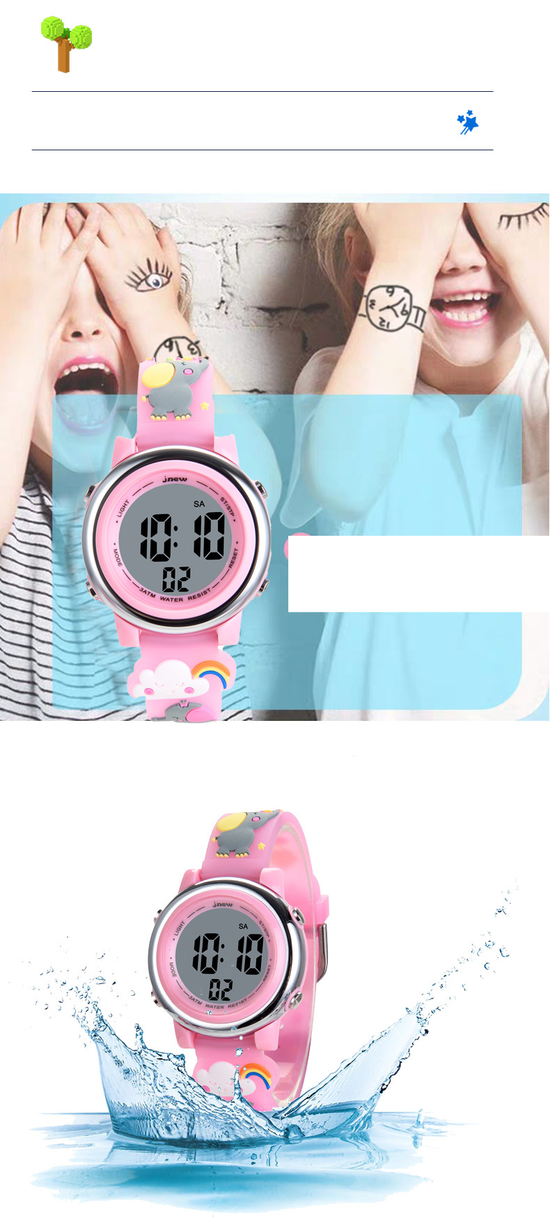 Orologio per bambini Orologio elettronico sportivo con sveglia, impermeabile, a LED, per studenti e bambini_voghion.com