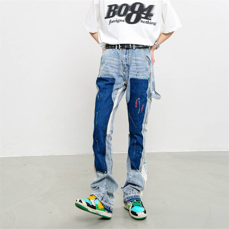 Neue High Street Washed Old Ink Splash Retro Funktionale Dekonstruierte Jeans Lose Gerade Casual Hosen Für Männer_voghion.com