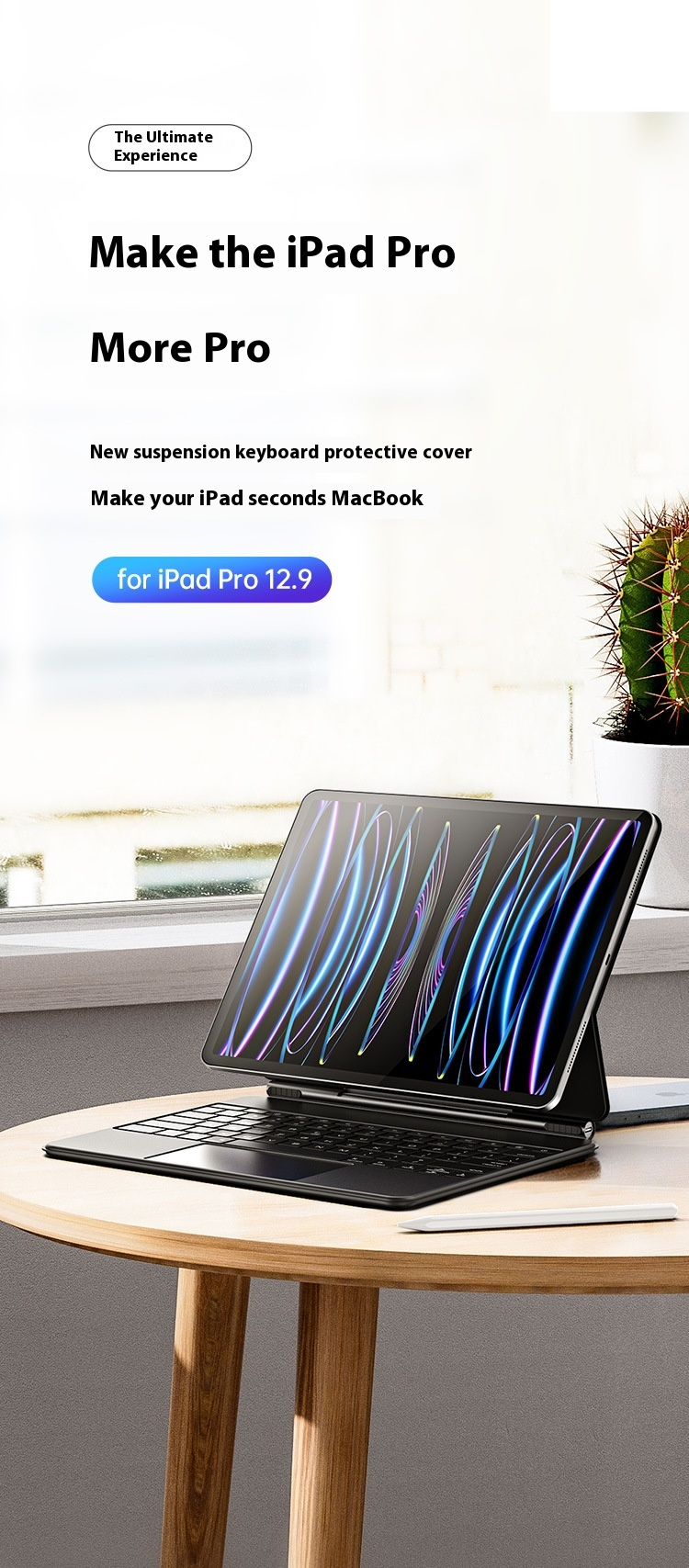 Magnētisks peldošs tastatūras maciņš iPad Pro 13/12.9, noņemams Bluetooth tastatūras pārsegs ar skārienpaliktni, saderīgs ar Air 13_voghion.com