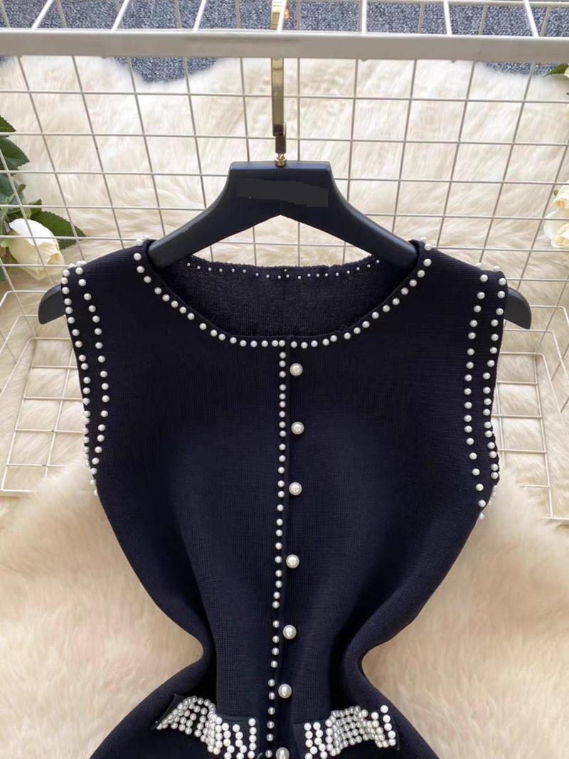 Damenbekleidung Leichtes, luxuriöses, ärmelloses High-End-Kleid für Damen im Sommer mit diamantbesetztem Slim-Fit-Design und einzigartigem, temperamentvollem, langem Rock_voghion.com