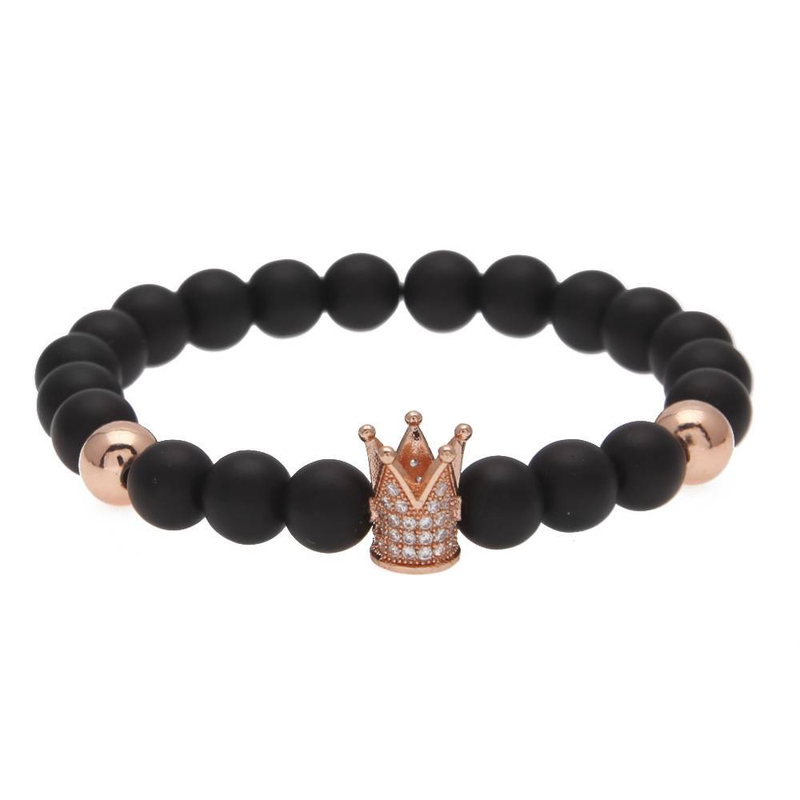 Bijoux pour hommes et femmes - Bracelet élégant en perles d'onyx noir avec motif tête de mort et zircons, finition mate, pour une soirée hip-hop rock en amoureux_voghion.com