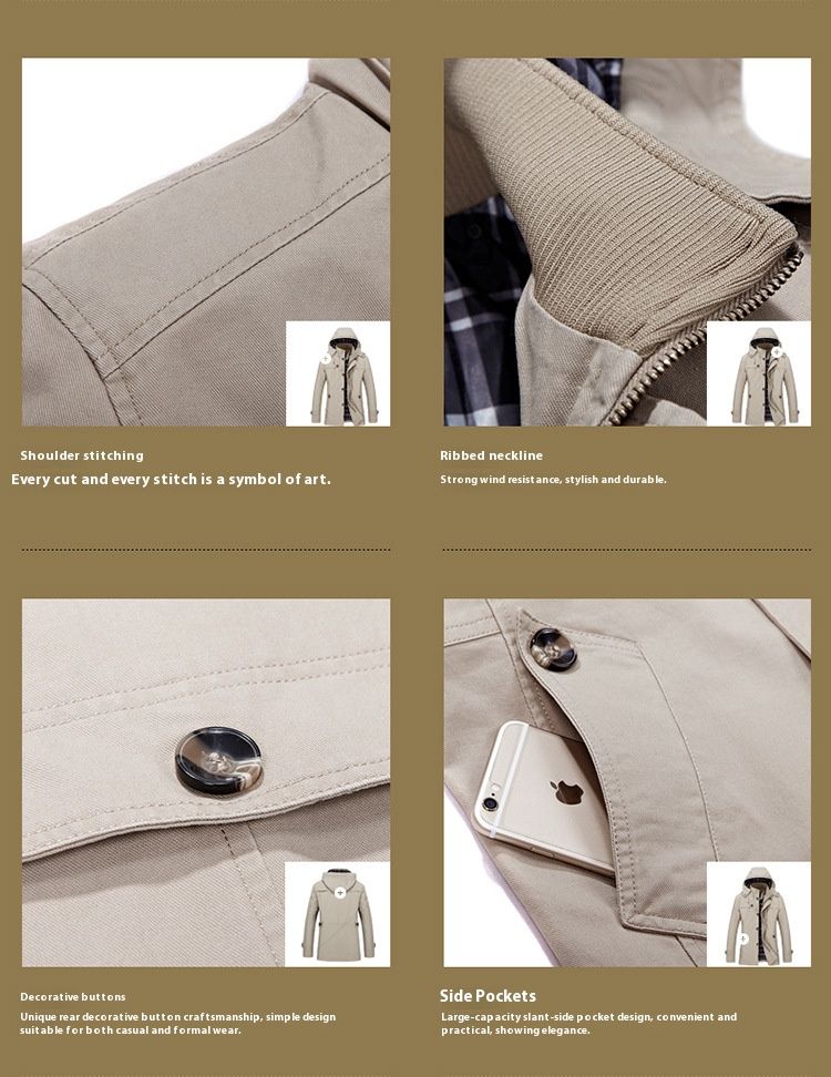 Langärmlige Kapuzenjacke für Herren, Baumwollmischung, leichter Windbreaker, Freizeitmantel für Frühling und Herbst_voghion.com