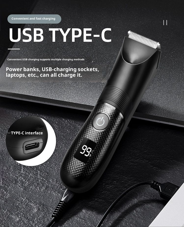 Tondeuse professionnelle sans fil pour cheveux et corps - Rechargeable par USB, étanche, lames en céramique et lumière LED pour un rasage en douceur_voghion.com