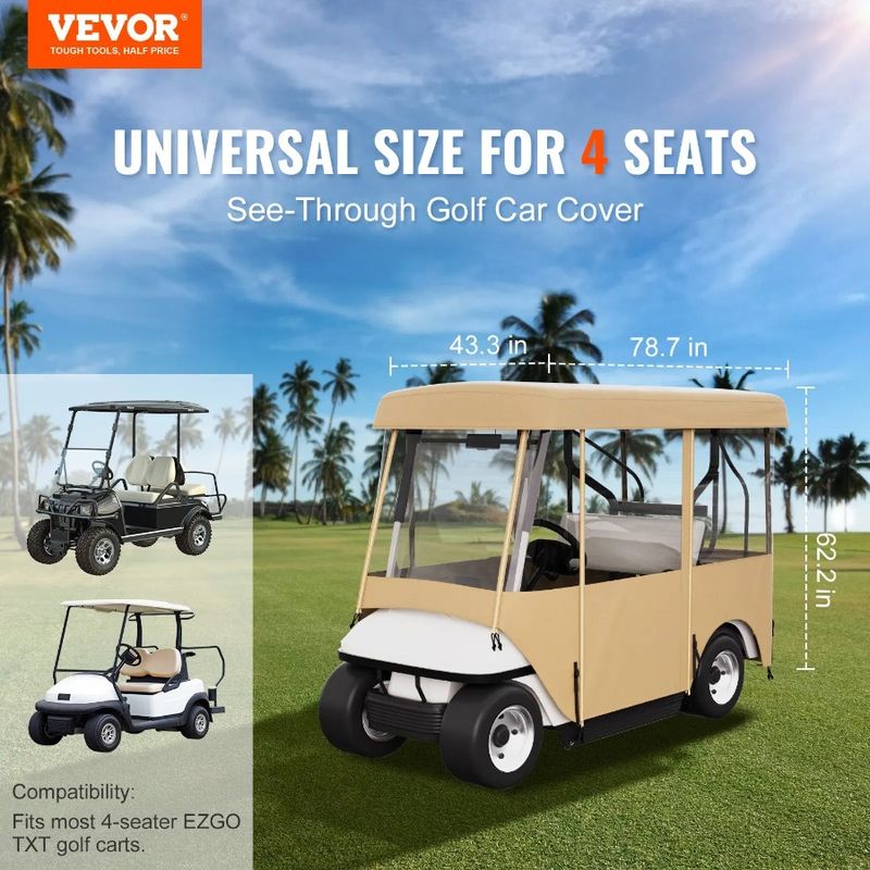 Copertura per golf da 4 persone, impermeabile 300D, 4 lati, con carrello antivento, Golf Deluxe, copertura, carrello da fairway trasparente_voghion.com