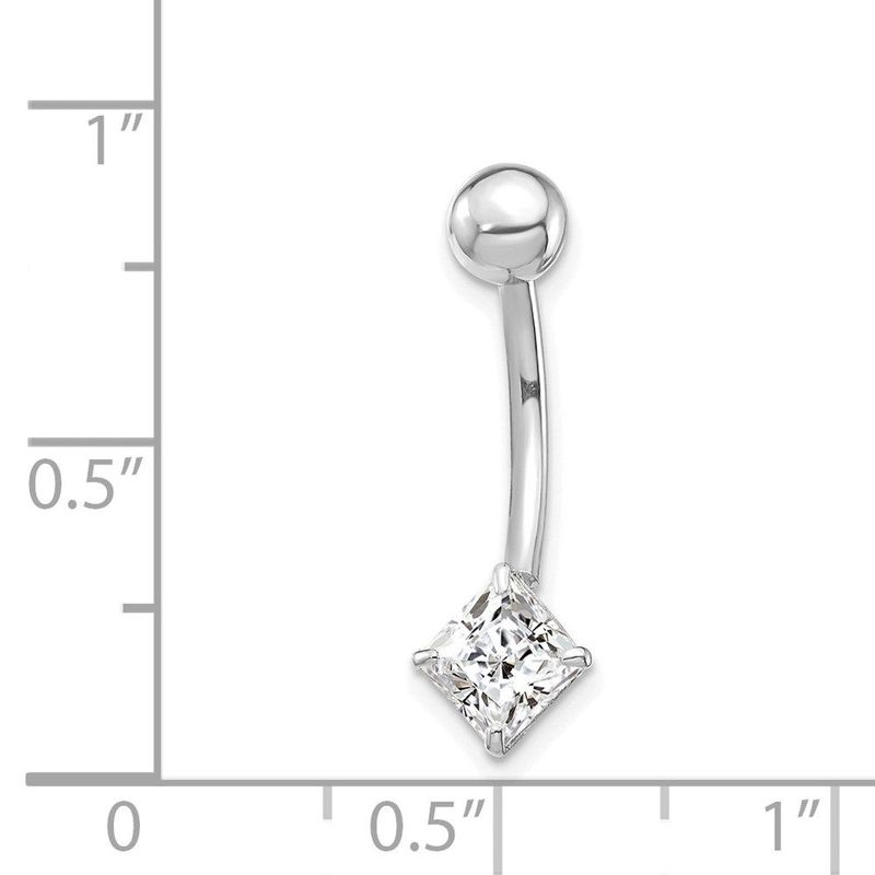 10k White Gold W/5mm Square Cz Belly Dangle_voghion.com