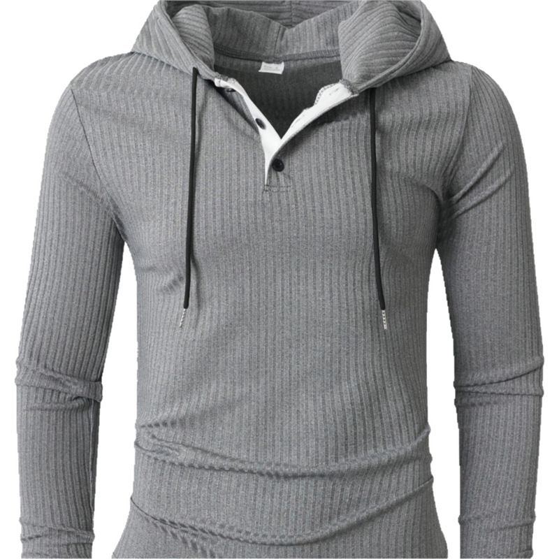 Uomo Autunno e Inverno Maniche Lunghe Casual Sportivo Maniche Lunghe con Coulisse, Fascia e Cappuccio con Bottone_voghion.com