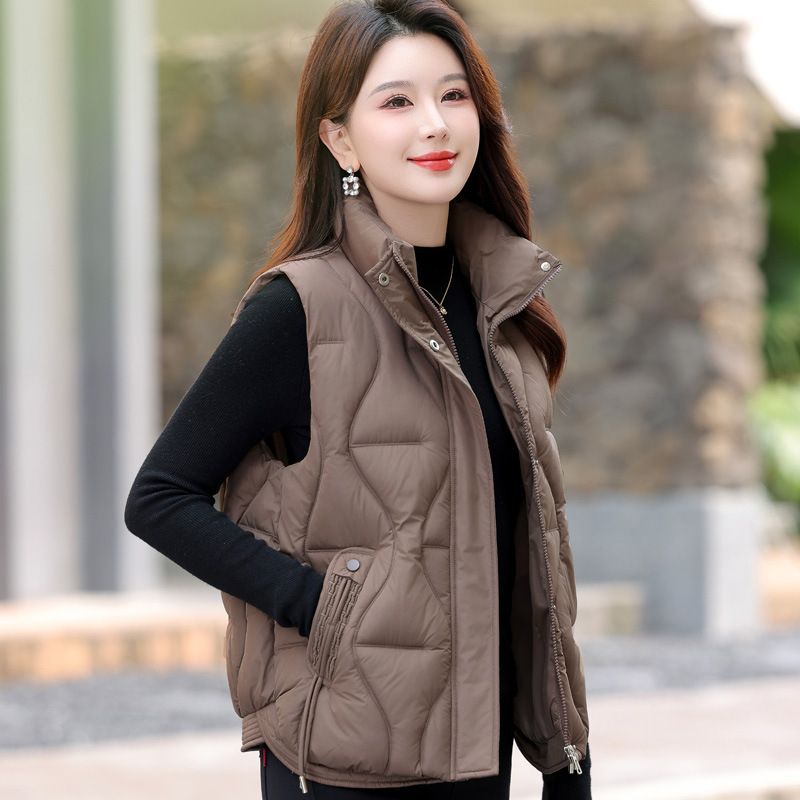 Women's Padded Vest With Stand Collar, Winter Warm Quilted Jacket, Loose Fit Casual Outerwear, Lightweight Puffer Gilet For Autumn & Winter_voghion.com