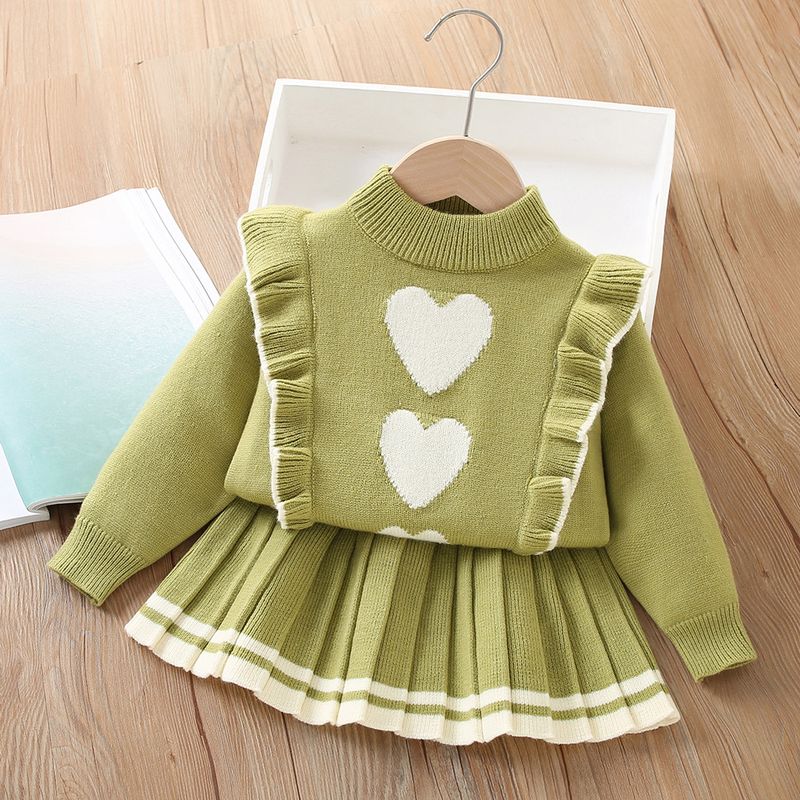Pull pour fille 2024 automne/hiver nouveau style Swe et occidental bébé fille aime tricoter à manches longues jupe courte deux pièces_voghion.com