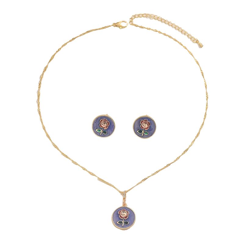 Nuovo set di orecchini da donna con gocce di olio, design semplice con nicchia di rose, collana lunga_voghion.com