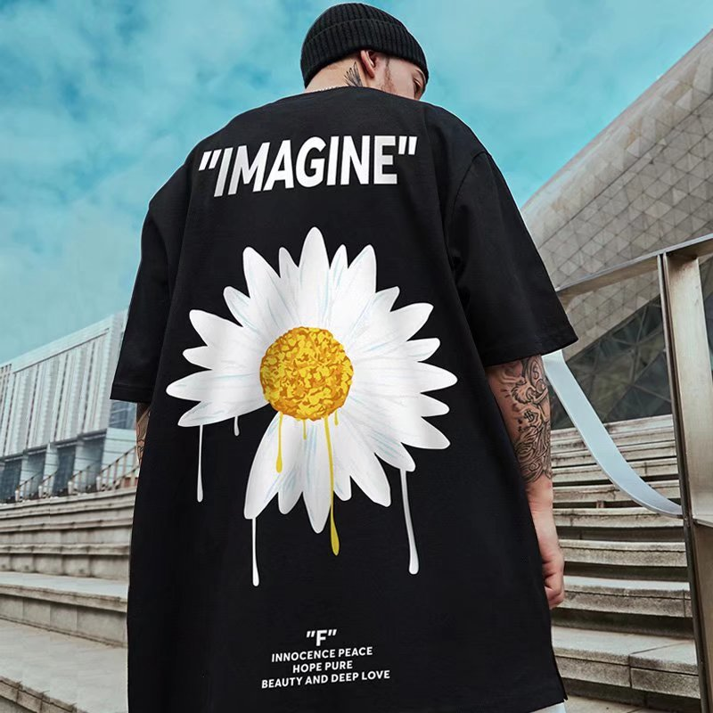 C&J maglietta da uomo a maniche corte margherita da uomo, tendenza, mezza manica ampia, più grassa, più maglietta grassa alla moda_voghion.com