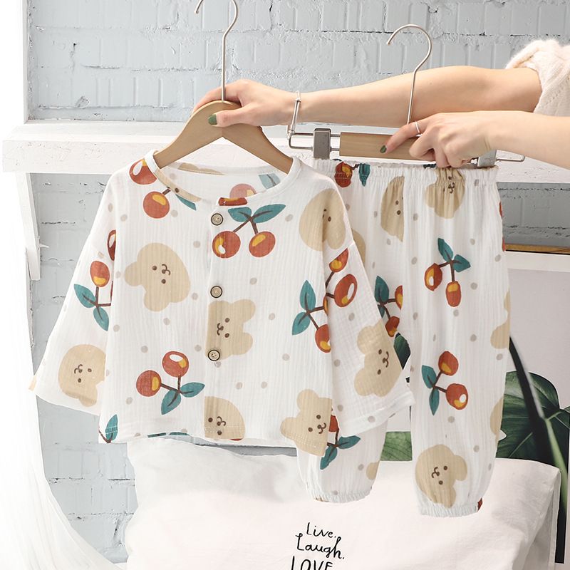Conjunto de pijama de verano para bebé, niño y niña, informal, con dibujos animados, ropa para el hogar con aire acondicionado, conjunto de dos piezas, moderno_voghion.com
