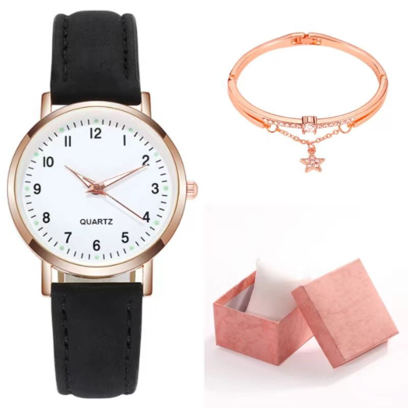 Zweiteilige einfache Damenuhr digitale Studentin leuchtende Uhr kleine frische gefrostete Leder lässige Damen Quarzuhr_voghion.com