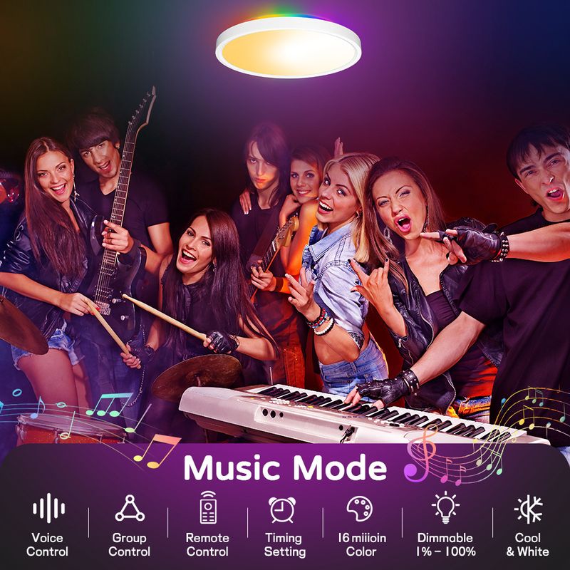Lampada da soffitto moderna, rotonda, ultra sottile, RGBW, colorata, con telecomando, Wi-Fi, Bluetooth e Alexa._voghion.com
