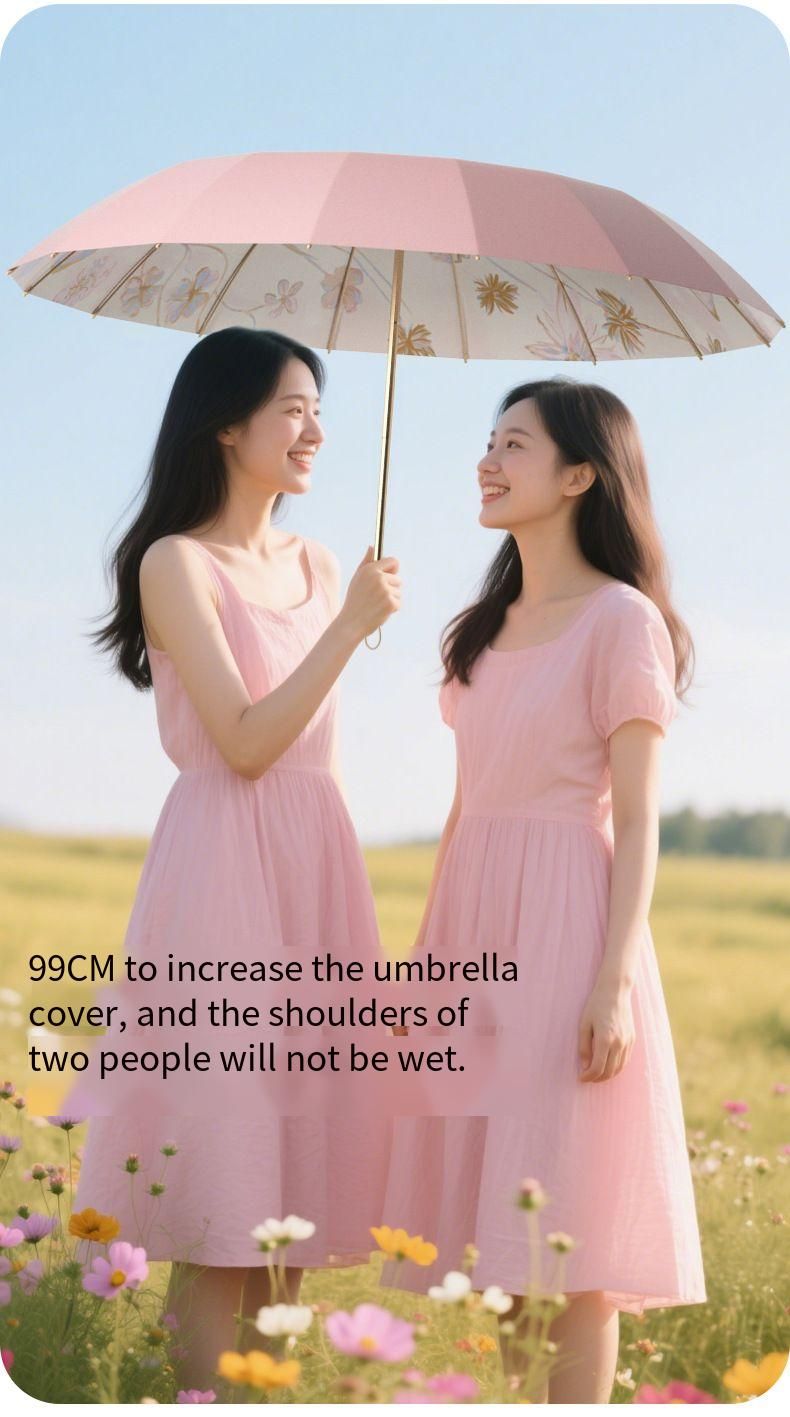 Ombrello pieghevole da donna a 16 stecche, doppio uso per sole, pioggia, protezione UV, parasole rinforzato e ispessito_voghion.com