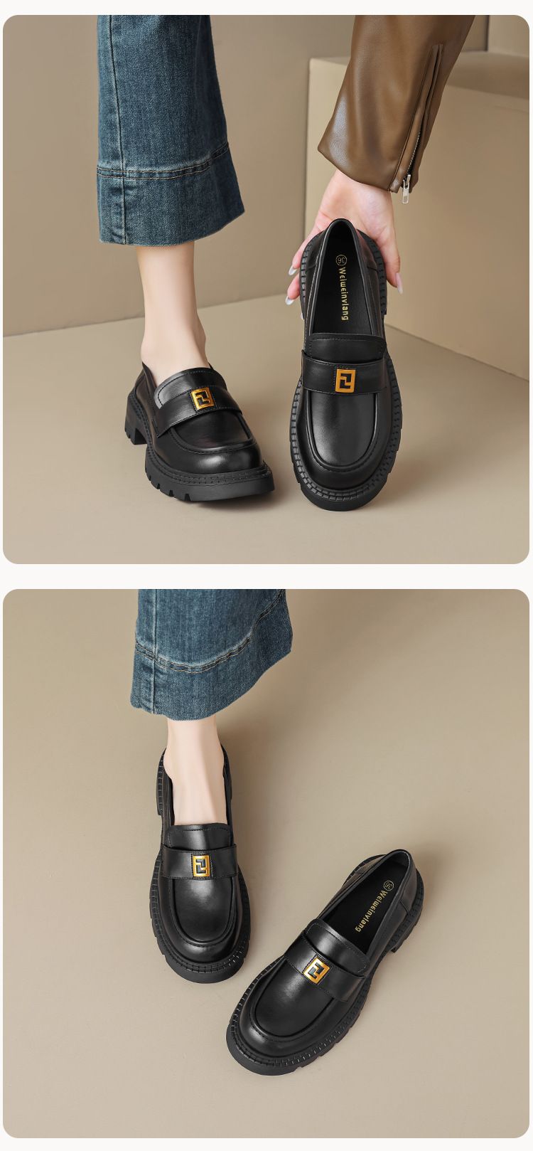 Platform Loafers Women's One-pedal Retro Soft-soled Single Shoes Women's British-style Small Leather Shoes_voghion.com