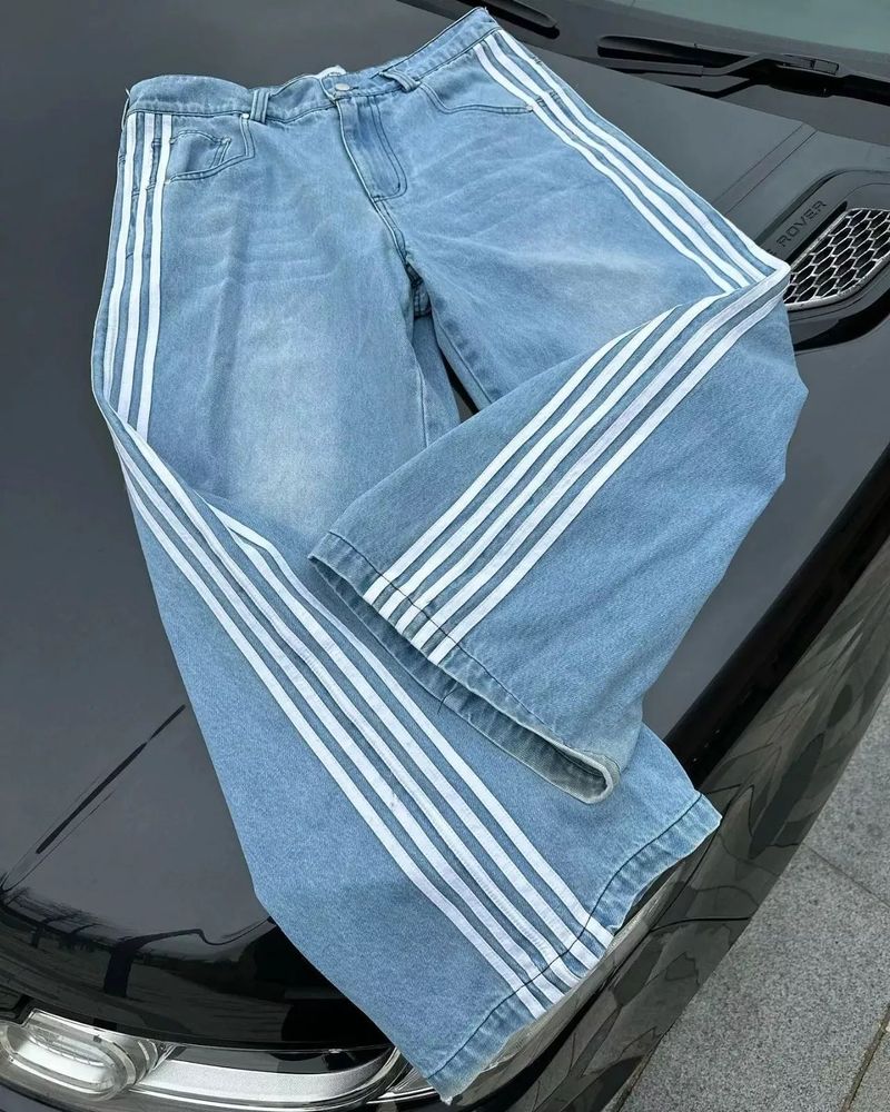 Herrenbekleidung Retro Street Stripe Jeans Washed Distressed Casual Straight Wide Leg Wischhose_voghion.com