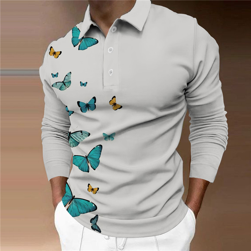 Polo estiva da uomo Top manica lunga stampata in 3D con cerniera alfabeto moda uomo_voghion.com