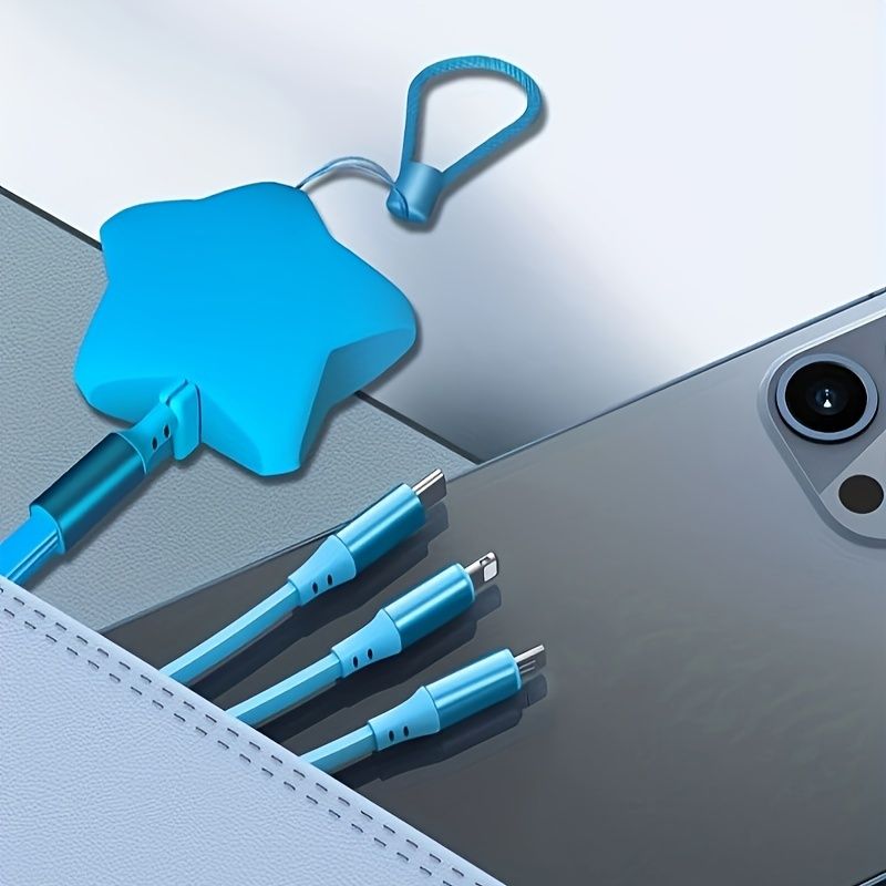 1 Stück 3-in-1 Pentagramm-Schnellladekabel, einziehbar – Universal USB-C auf Micro USB für iPhone 12/11/X/XS/XS Max, für Samsung, für Xiaomi, Huawei_voghion.com