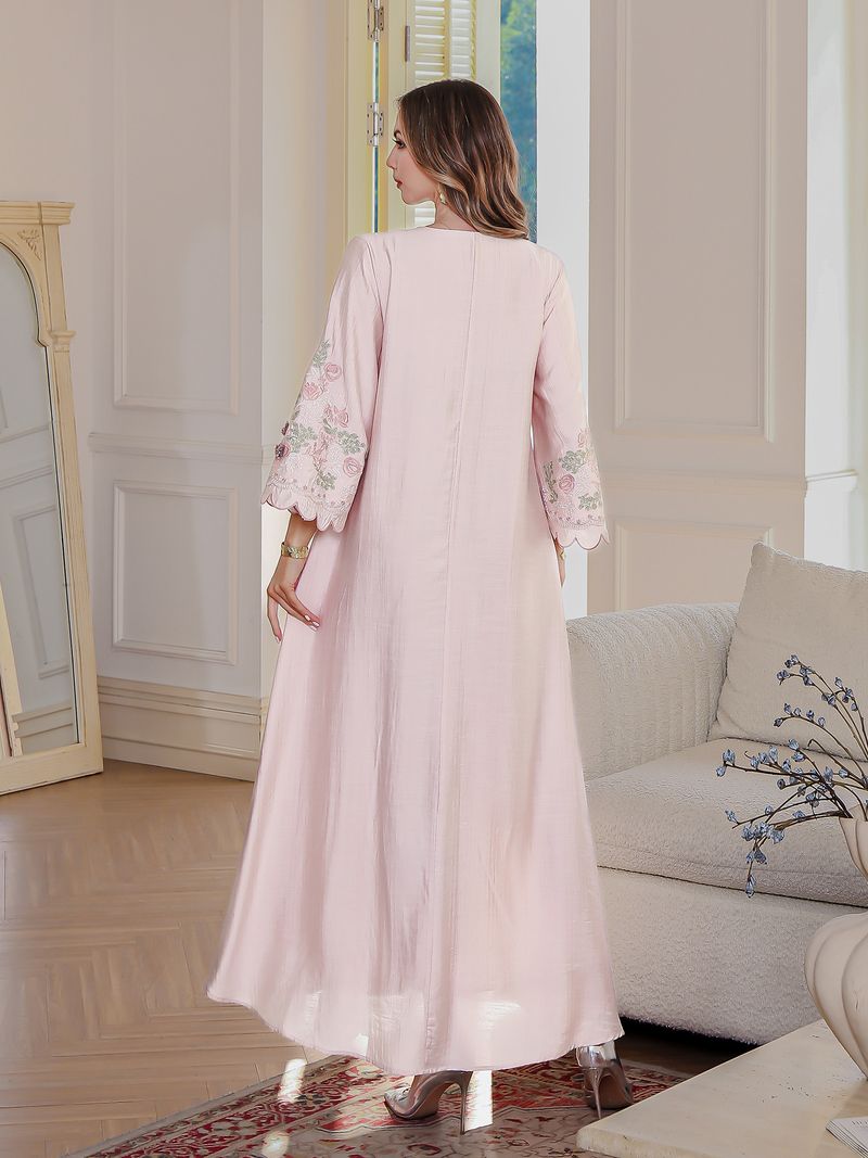 Damkläder Klänning Dubai Broderad Robe Muslim lång kjol_voghion.com