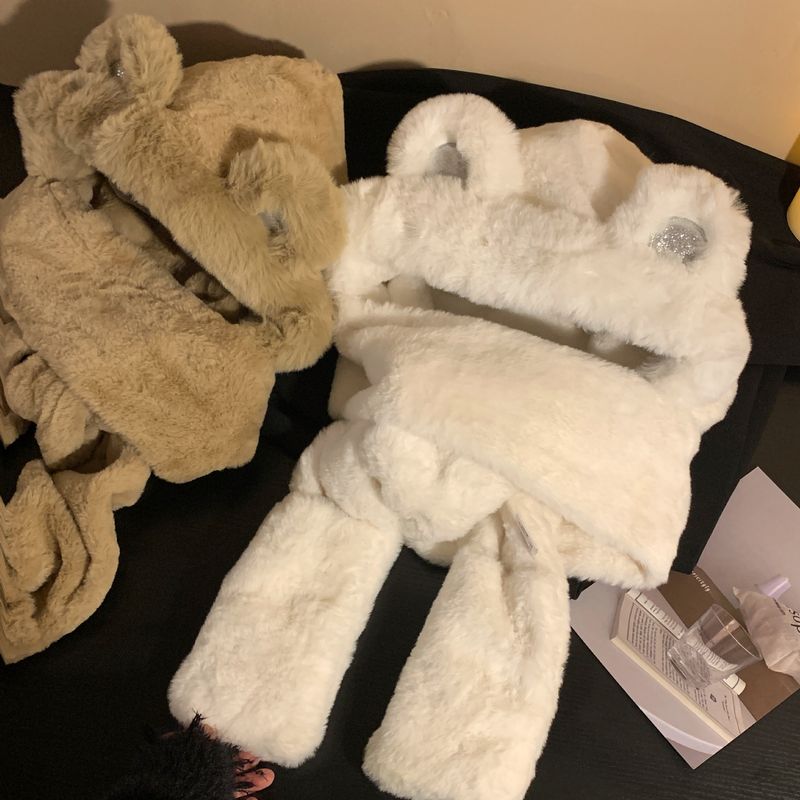 Set di cappello invernale soffice, sciarpa, guanti, berretto morbido in maglia con paraorecchie e accessori floreali staccabili, calda fodera in pile, coulisse regolabile_voghion.com