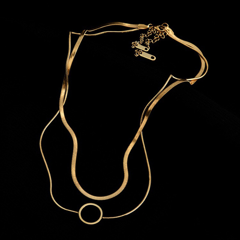 European and American cross-border fashion niche creative high-end double-layer snake chain hollow titanium steel circle pendant accessories necklace_voghion.com