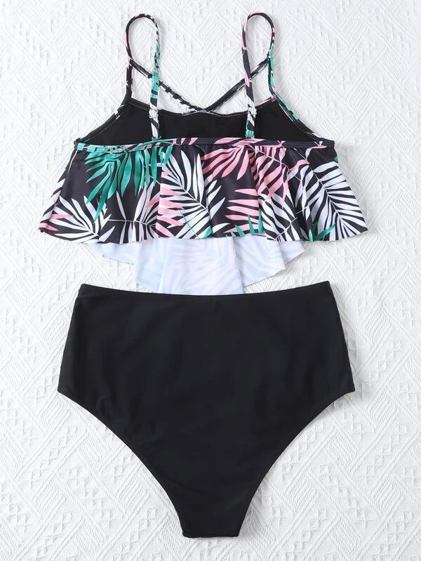 Maillot de bain fendu pour femme Bikini taille haute imprimé Maillot de bain à volants Bikini_voghion.com
