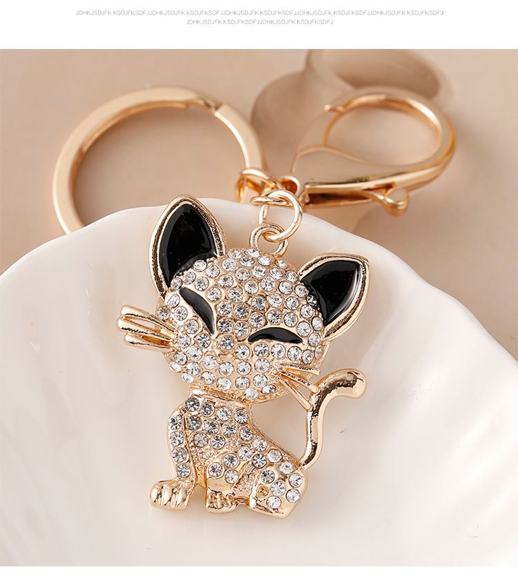 Portachiavi creativo con ciondolo per borsa in metallo con gatto tempestato di diamanti, piccolo regalo_voghion.com