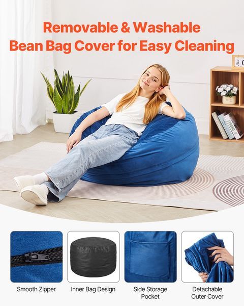 Bean Bag Chair, 3 Feet Round Bean Bag Chair With Removable And Washable Cover, 25D Memory Foam Filled With Soft And Smooth Dutch Velvet, Bean Bag F_voghion.com