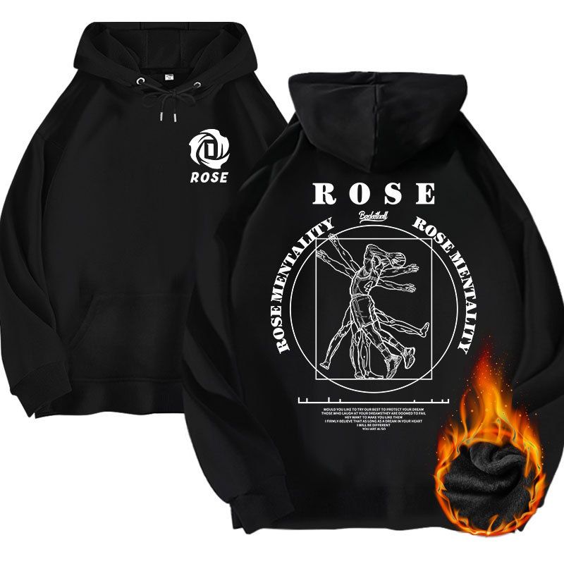 Maglione con cappuccio in peluche da uomo con linea di rose da basket per uomo e donna, stampato su entrambi i lati, autunno/inverno, abiti larghi e alla moda_voghion.com