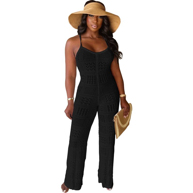 JP1096 Tuta da donna in maglia a tinta unita con spalline sexy e motivo geometrico cavo_voghion.com